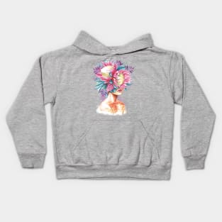 Pretty young girl with protea in hair. Kids Hoodie